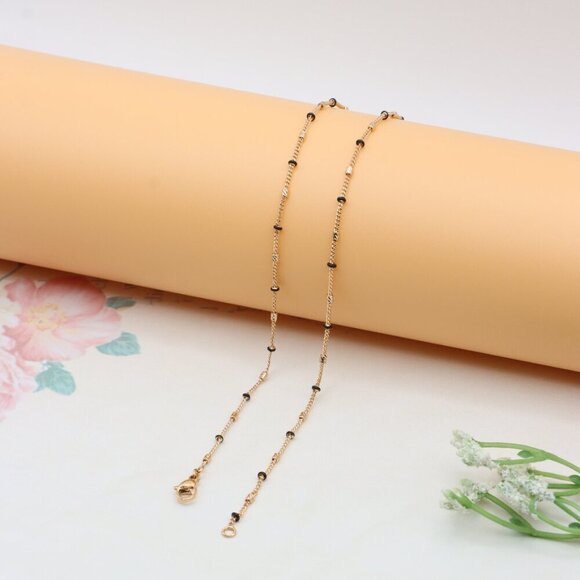 "Rose Gold Beaded Chain Necklace in Elegant Minimal Style, XPNL0320 - Picture 10 of 12
